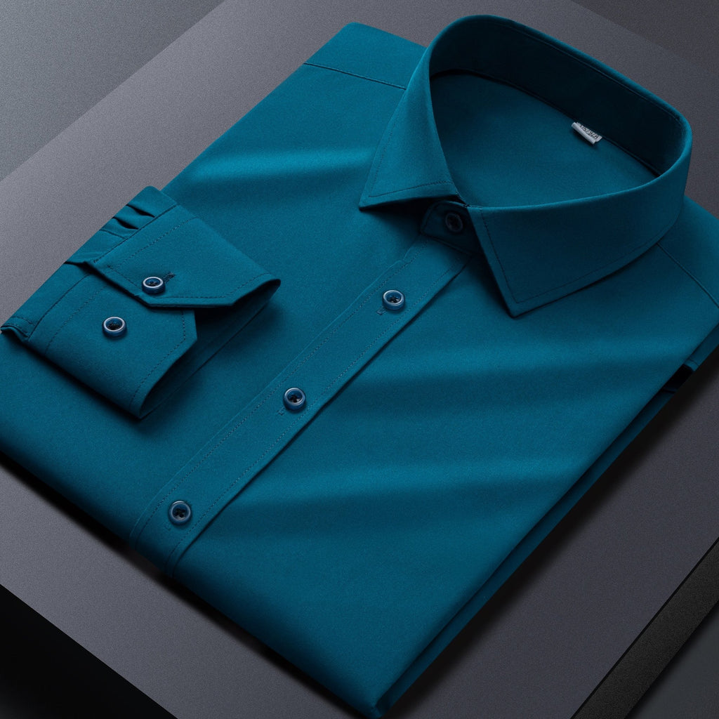 Men'S Long-Sleeve Shirt Made of Ice Fiber Fabric, Featuring Stretchable Material for Business Attire, Wrinkle-Free Suit Shirt, And Casual Short-Sleeve Workwear