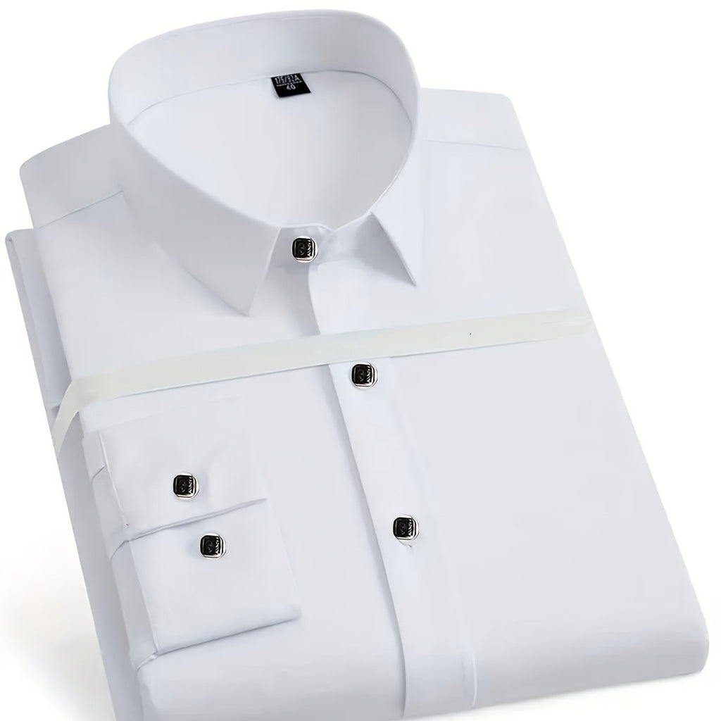 Men'S Slim-Fit Elegant Black Long-Sleeve Button- Shirt | Lightweight, Geometric Pattern, Smooth Texture, Suitable for Casual and Formal Occasions, All-Season