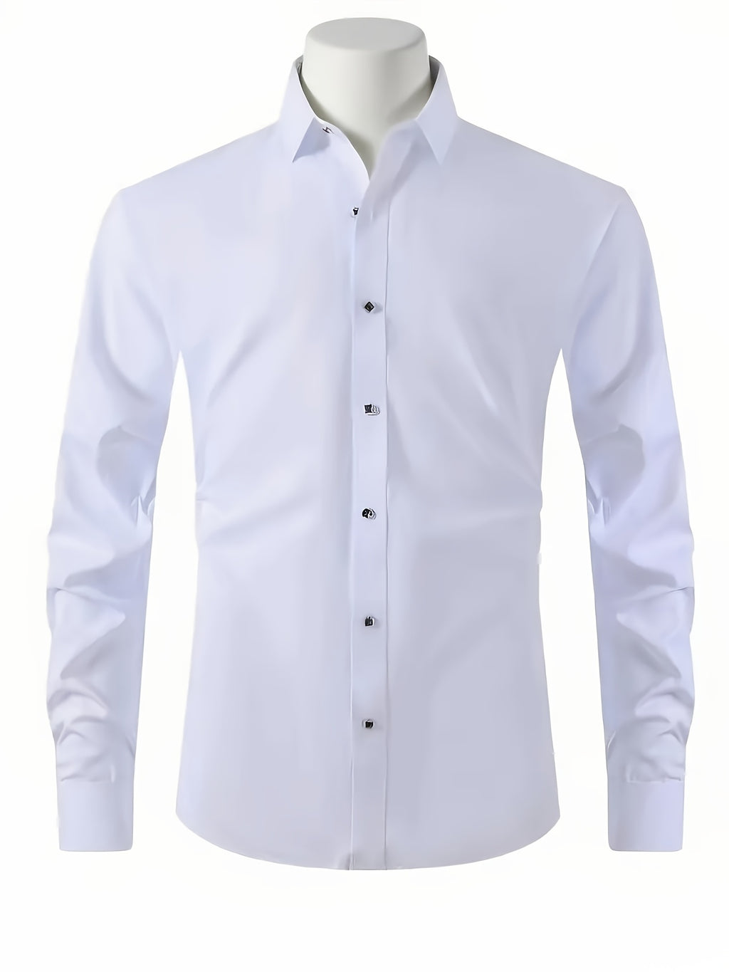 Men'S Slim-Fit Elegant Black Long-Sleeve Button- Shirt | Lightweight, Geometric Pattern, Smooth Texture, Suitable for Casual and Formal Occasions, All-Season