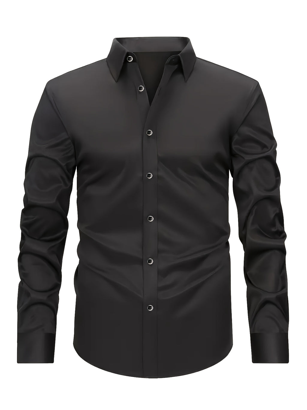 Men'S Slim-Fit Elegant Black Long-Sleeve Button- Shirt | Lightweight, Geometric Pattern, Smooth Texture, Suitable for Casual and Formal Occasions, All-Season