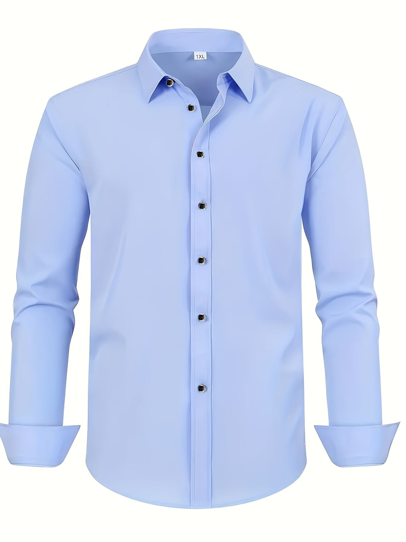 Men'S Slim-Fit Elegant Black Long-Sleeve Button- Shirt | Lightweight, Geometric Pattern, Smooth Texture, Suitable for Casual and Formal Occasions, All-Season