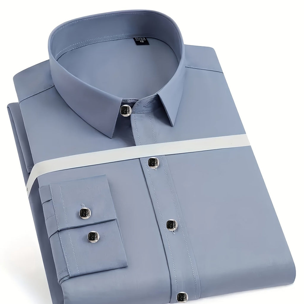 Men'S Slim-Fit Elegant Black Long-Sleeve Button- Shirt | Lightweight, Geometric Pattern, Smooth Texture, Suitable for Casual and Formal Occasions, All-Season