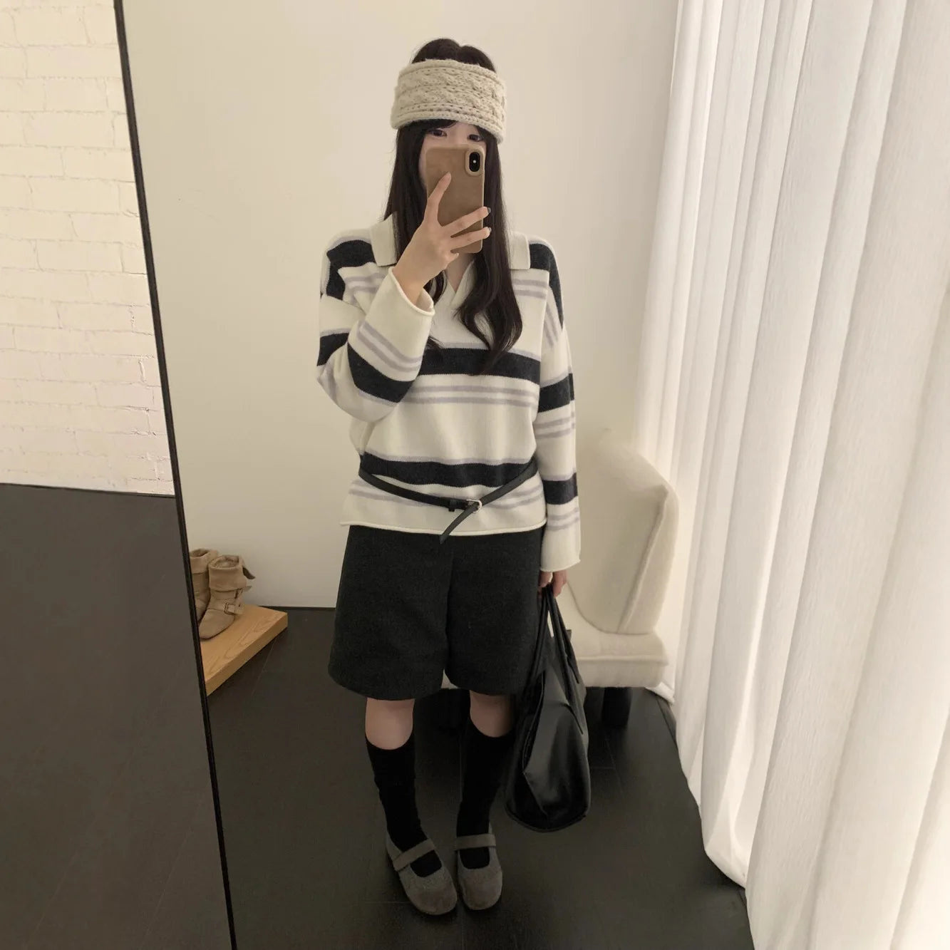 High-Quality Cashmere Knitted Sweater Comfortable Soft Woolen Striped Collared Korean Style Long Sleeve Mid-Thick Adult Women...