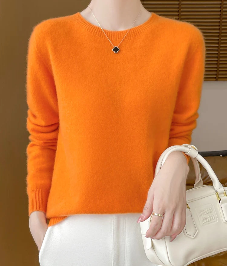 Autumn Winter Women 100% Merino Wool Sweater O-Neck Cashmere Pullover Basic Fashion Clothing Comfort Warm Top Casual Solid