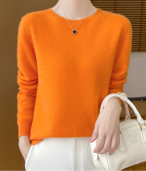 Autumn Winter Women 100% Merino Wool Sweater O-Neck Cashmere Pullover Basic Fashion Clothing Comfort Warm Top Casual Solid