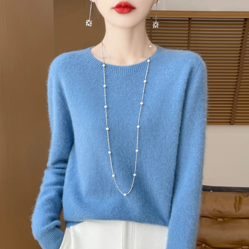Autumn Winter Women 100% Merino Wool Sweater O-Neck Cashmere Pullover Basic Fashion Clothing Comfort Warm Top Casual Solid