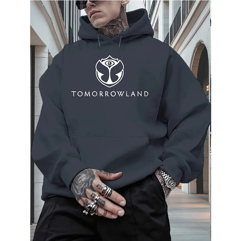 Men'S Hoodie with "TOMORROWLAND" Graphic - Casual Pullover Sweatshirt Long Sleeve Regular Fit Fall/Winter Casual Wear Hoodie