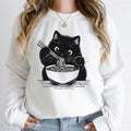 Cat Lover Kawaii Cartoon Sweatshirt Cat Eating Ramen Print Women Fashion Casual Hoodies Japanese Noodle Cats Retro Women Sweater