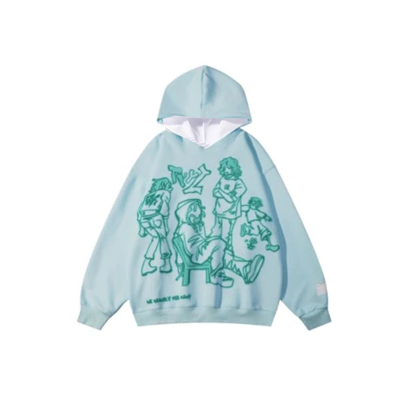 Autumn and winter new American retro print black hoodie fashion sweatshirt pullover youth adult trendy street hooded sweatshirt