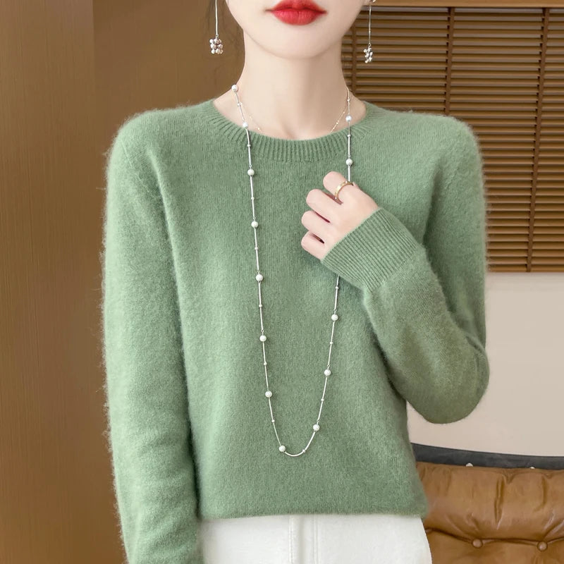 Autumn Winter Women 100% Merino Wool Sweater O-Neck Cashmere Pullover Basic Fashion Clothing Comfort Warm Top Casual Solid