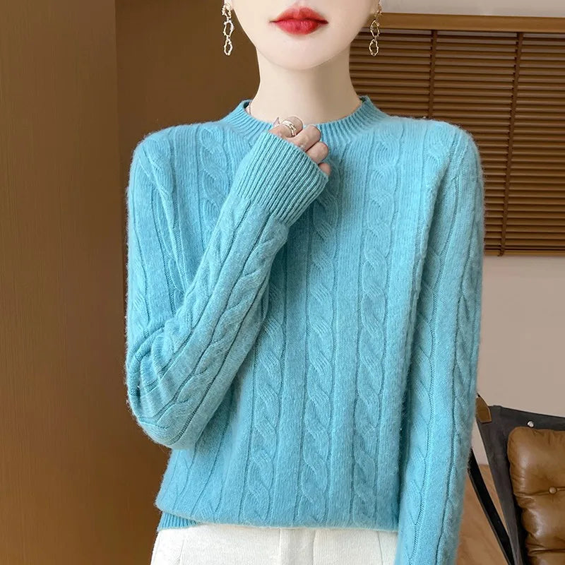 Women's Autumn And Winter 100% Merino Wool Knitted Sweater First-line Ready To Wear Fashion Round Neck Sweater Warm Casual Top