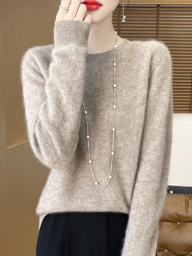 Autumn Winter Women 100% Merino Wool Sweater O-Neck Cashmere Pullover Basic Fashion Clothing Comfort Warm Top Casual Solid