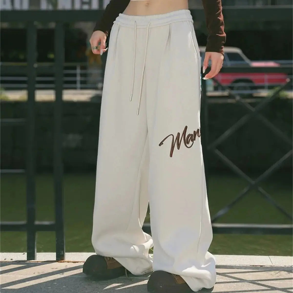 Embroidery Letter Fashion Pant Women High Elastic Waist Drawstring Straight Trouser Lady Y2K Hip Hop American Street Sweatpaants