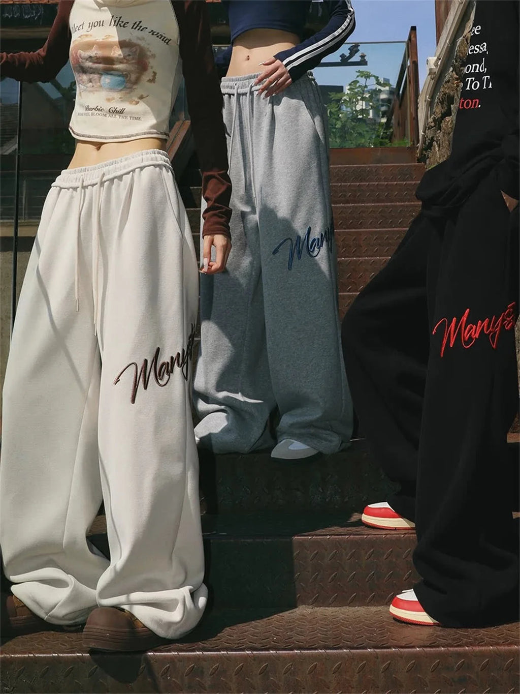 Embroidery Letter Fashion Pant Women High Elastic Waist Drawstring Straight Trouser Lady Y2K Hip Hop American Street Sweatpaants