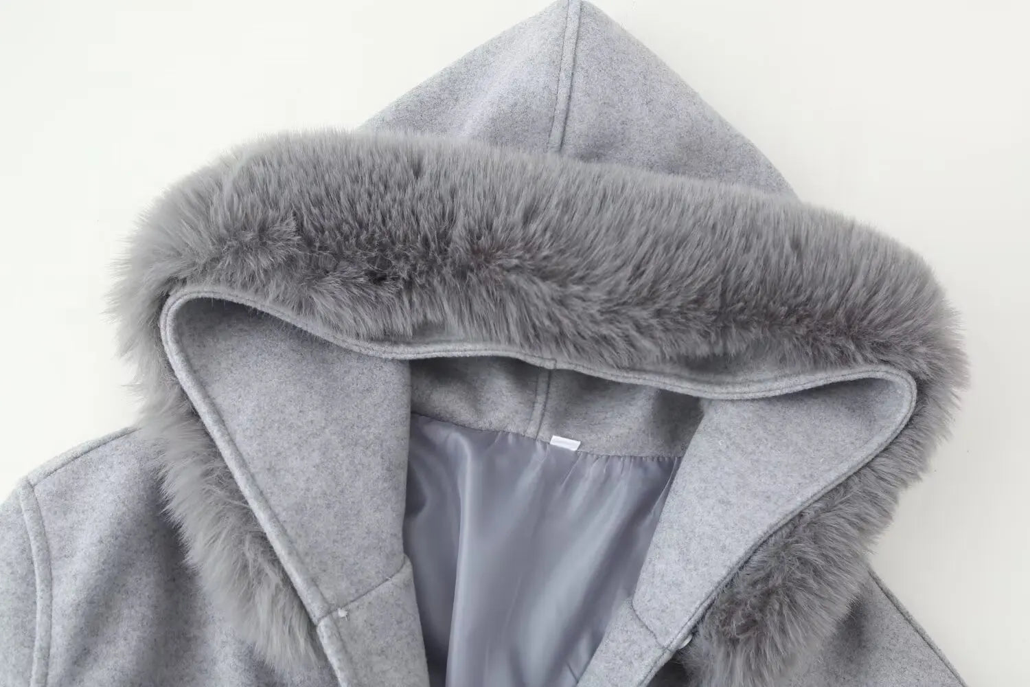 Women Hooded Fur Patchwork Lace-Up Woolen Coat Female Street Lapel Pockets Full Sleeve Overcoats Autumn Winter Lady Chic Outwear