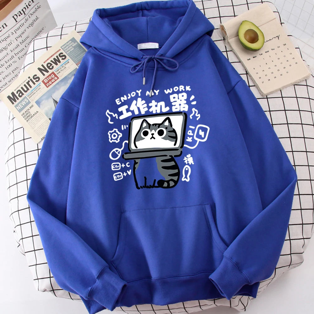 Cartoon Cat Is An Abstract Work Machine Mans Pullover Comfort Harajuku Wei Clothing Leisure Youth Hoody Youth Cartoon Clothing