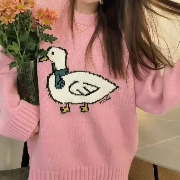 Spring Summer New Crew Neck Duck Embroidery Sleeveless Sweater Women's New Layering Pink Color Overhead Knitwear