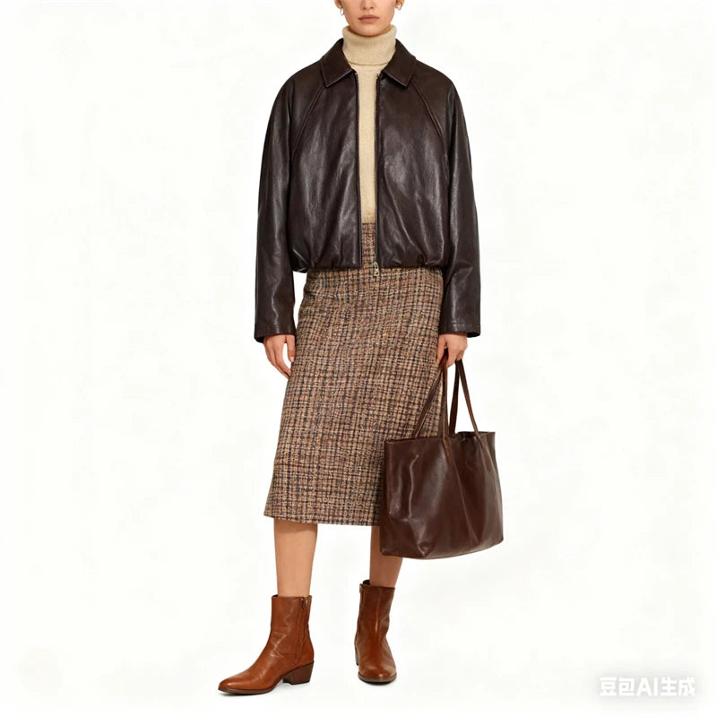  INQFEIR Faux Leather Jacket for Women, Fuzzy Collar Button Down Short Coat, Vintage Style Outerwear for Fall Winter