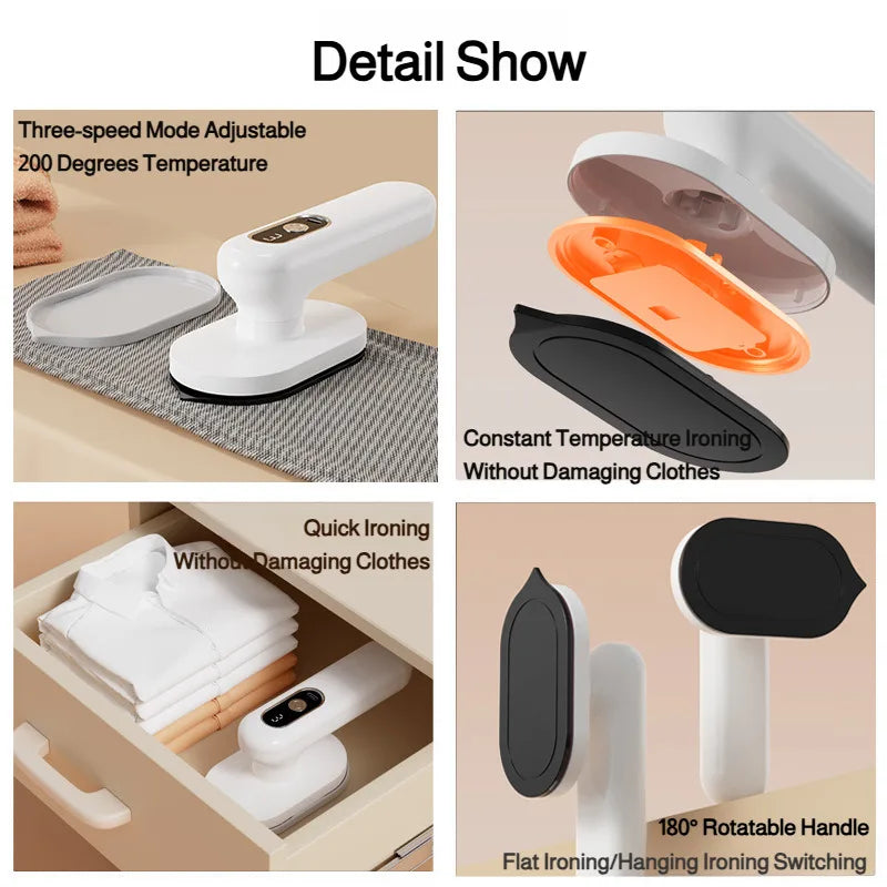 Handheld Cordless Steam Iron Portable Foldable Electric Iron With Digital Temperature Display Mini Travel Steamer for Clothes