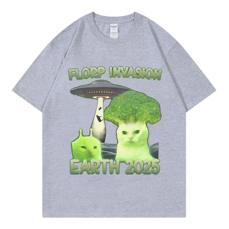 Florp Lnvasion Funny Alien Brainrot Cat Dank Meme T Shirts Fashion Y2k Clothing Short Sleeve T-shirt Unisex Casual Cute T-shirts