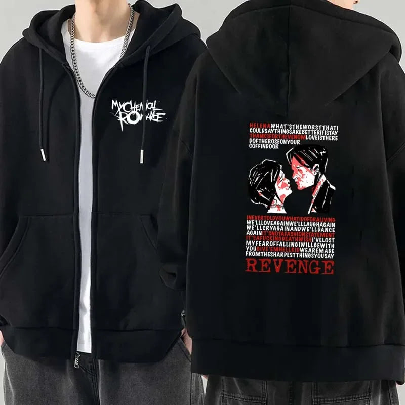 Men Fashion Hoodies Jacket Coats My Chemical Romance Mcr Dead Zipper Hoodie Top Loose Black Parade Punk Emo Zip Up Sweatshirt