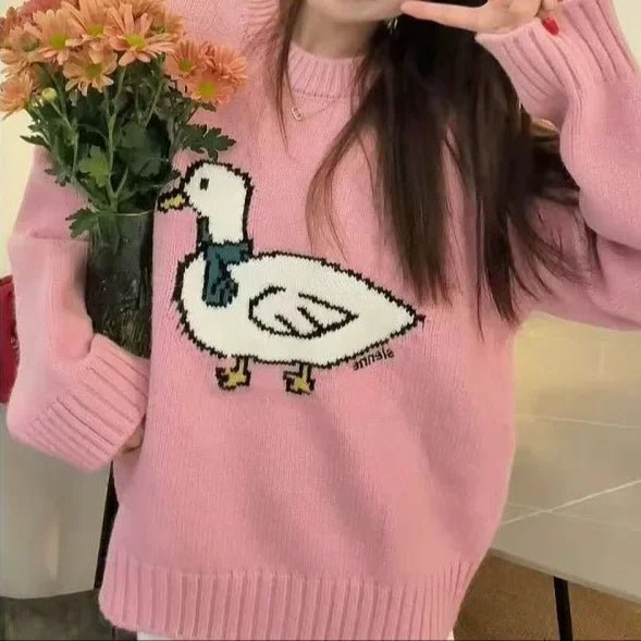 Spring Summer New Crew Neck Duck Embroidery Sleeveless Sweater Women's New Layering Pink Color Overhead Knitwear