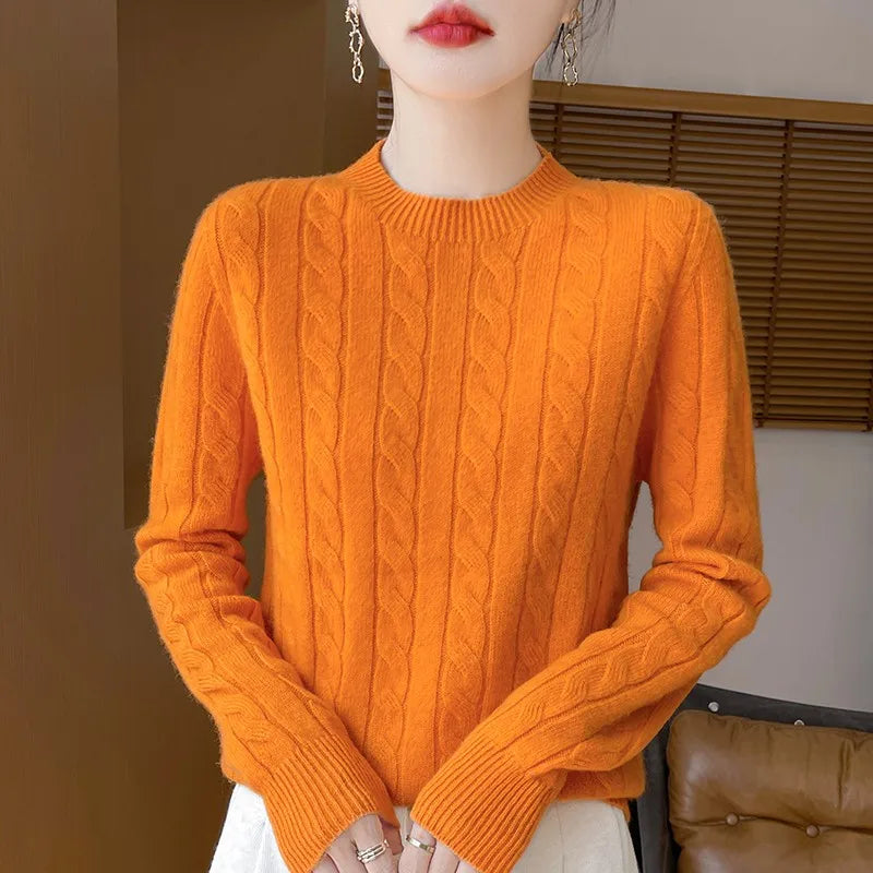 Women's Autumn And Winter 100% Merino Wool Knitted Sweater First-line Ready To Wear Fashion Round Neck Sweater Warm Casual Top