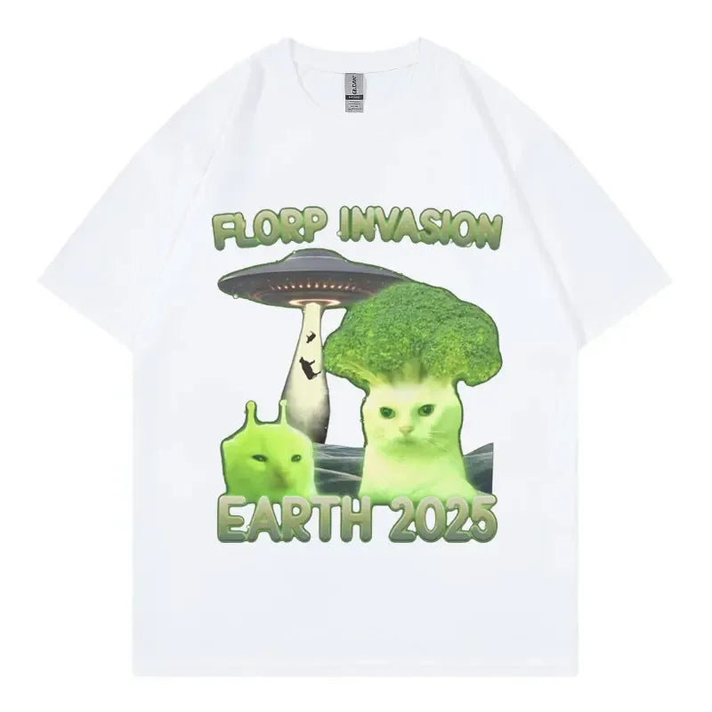 Florp Lnvasion Funny Alien Brainrot Cat Dank Meme T Shirts Fashion Y2k Clothing Short Sleeve T-shirt Unisex Casual Cute T-shirts