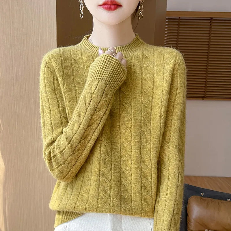 Women's Autumn And Winter 100% Merino Wool Knitted Sweater First-line Ready To Wear Fashion Round Neck Sweater Warm Casual Top
