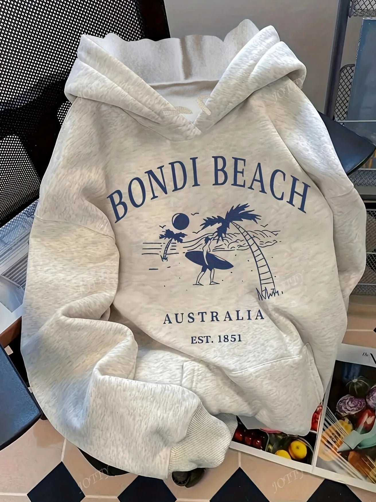 Women's Hoodie Pullover Sweatshirt with Australian Surf Graphic Bondi Beach EST 1851 Relaxed Fit Hooded Sweatshirt  Casual Top