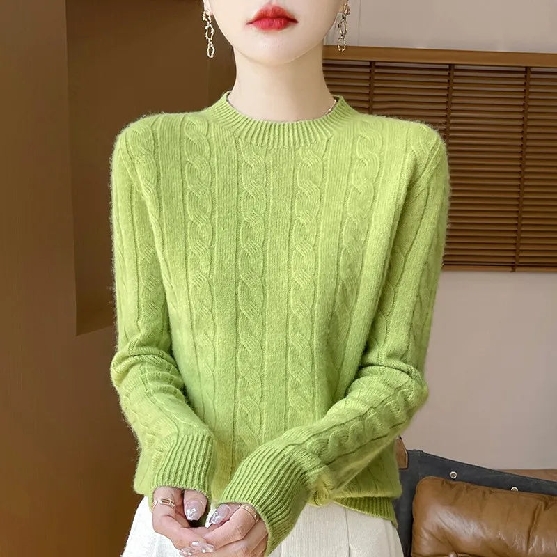 Women's Autumn And Winter 100% Merino Wool Knitted Sweater First-line Ready To Wear Fashion Round Neck Sweater Warm Casual Top