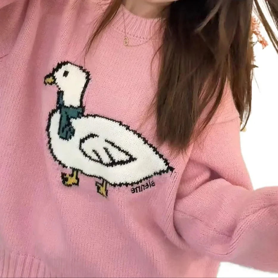 Spring Summer New Crew Neck Duck Embroidery Sleeveless Sweater Women's New Layering Pink Color Overhead Knitwear