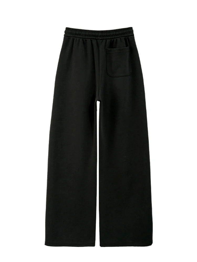 Women's High-Waisted Wide-Leg Sweatpants Spring Autumn Casual Loose Pants with Two Pockets Daily Versatile