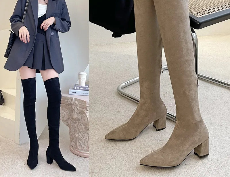 Sexy High Boots Women 2023 Winter New Fashion Over The Knee Warm Botas  Suede Lace Up Pumps Sock Shoes High Heels Boots