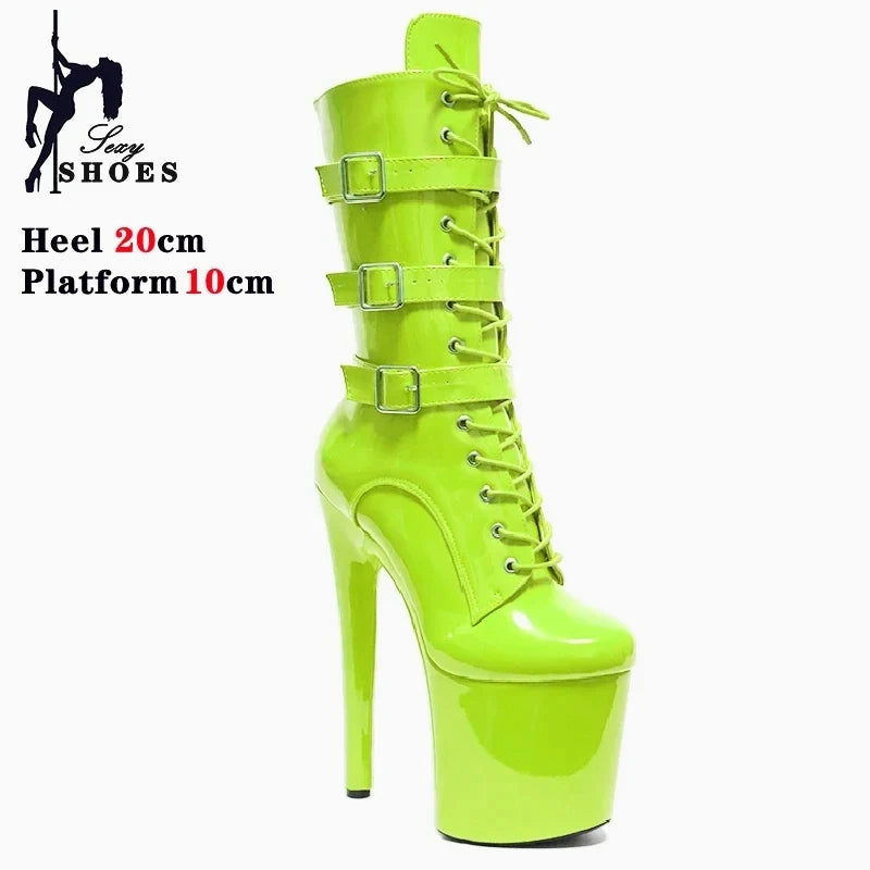 ANKLE Boots Autumn Winter Platform Boots For Women Sexy Round Toe Belt Buck Pole Dance High Heels Pumps Fashion Lace-Up Shoes
