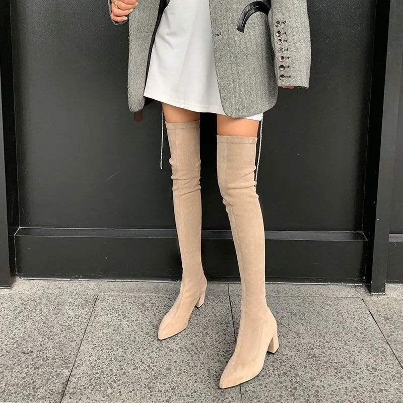 Sexy High Boots Women 2023 Winter New Fashion Over The Knee Warm Botas  Suede Lace Up Pumps Sock Shoes High Heels Boots