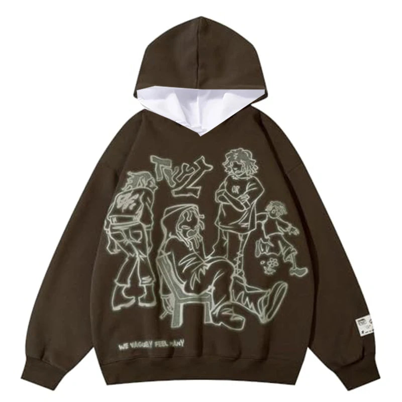 Autumn and winter new American retro print black hoodie fashion sweatshirt pullover youth adult trendy street hooded sweatshirt