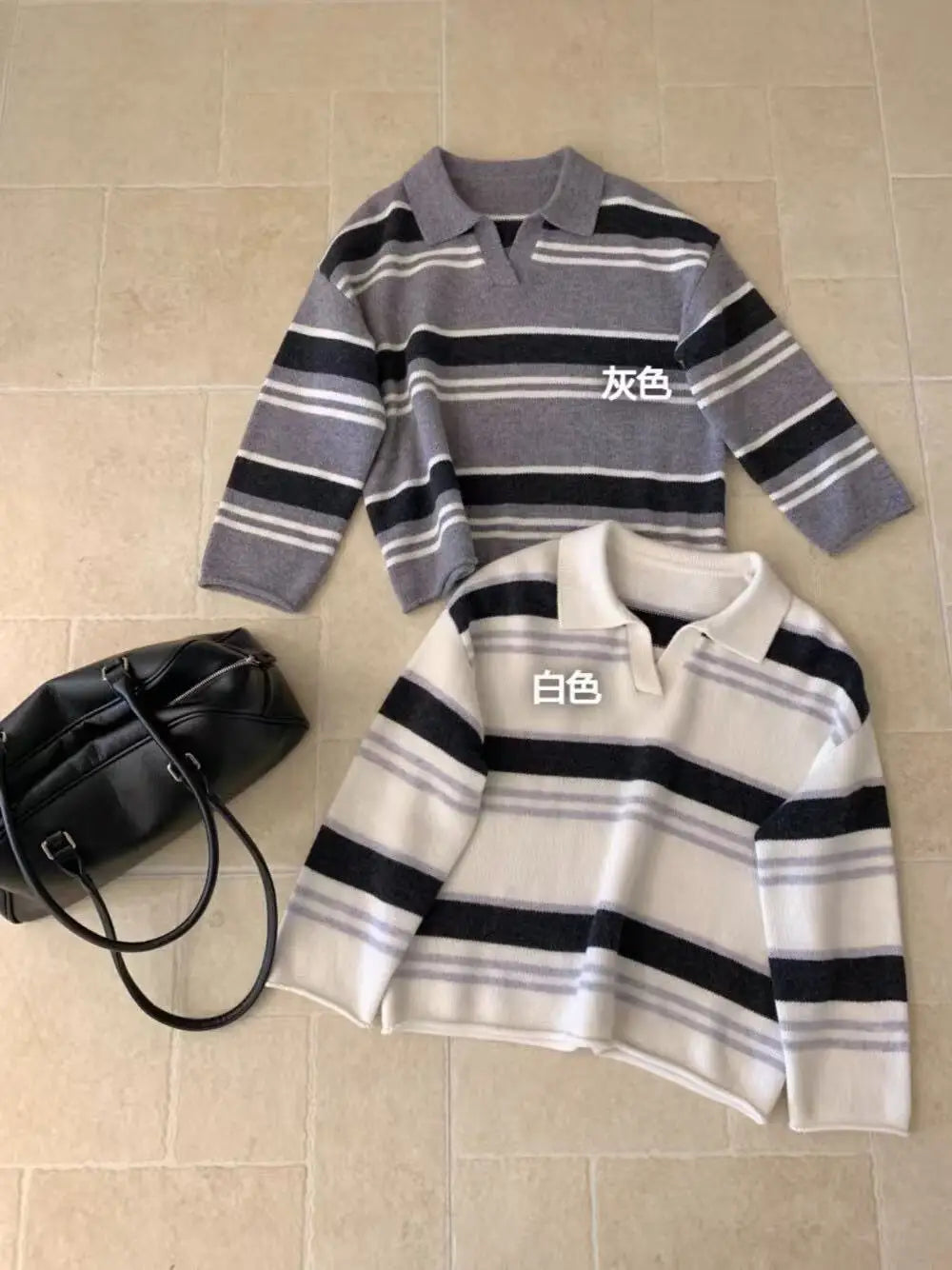 High-Quality Cashmere Knitted Sweater Comfortable Soft Woolen Striped Collared Korean Style Long Sleeve Mid-Thick Adult Women...