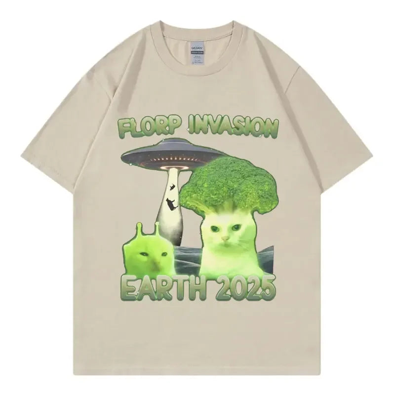 Florp Lnvasion Funny Alien Brainrot Cat Dank Meme T Shirts Fashion Y2k Clothing Short Sleeve T-shirt Unisex Casual Cute T-shirts
