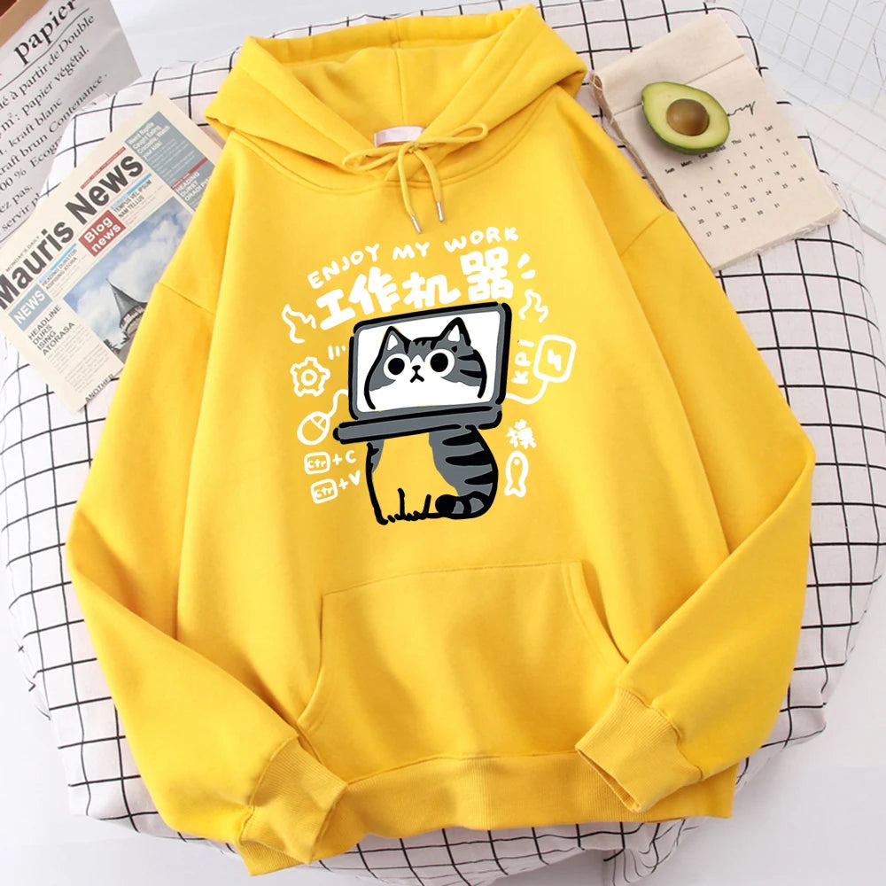Cartoon Cat Is An Abstract Work Machine Mans Pullover Comfort Harajuku Wei Clothing Leisure Youth Hoody Youth Cartoon Clothing