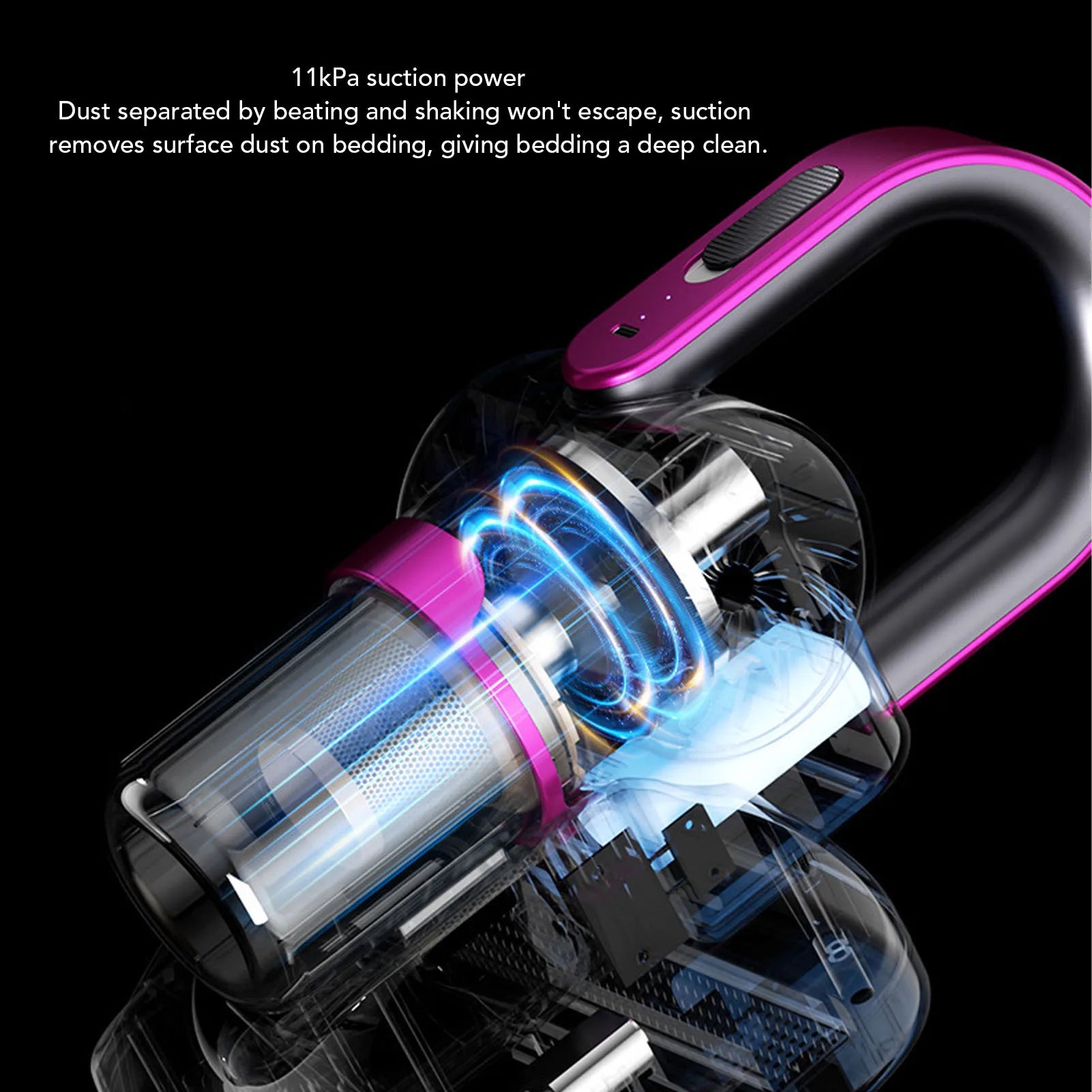 Cordless Mattress Vacuum Cleaner with UV Lighting 11Kpa Suction Powerful Tapping USB Bed Vacuum Cleaner