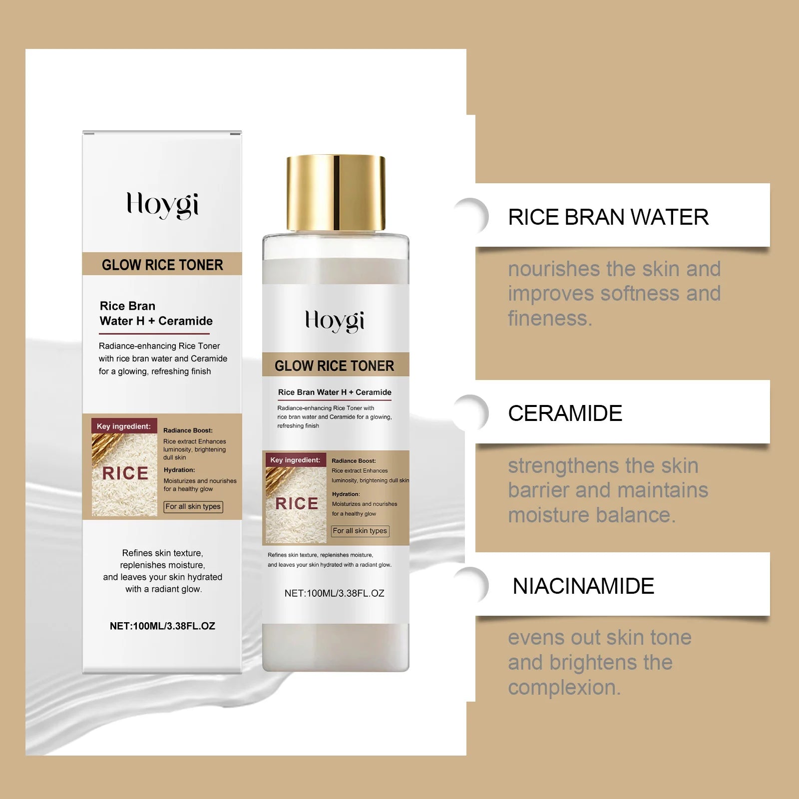 Brightening Rice Toner: Hydrating & Nourishing Toner for Oil-Control & Moisture Balance, Enhances Radiance & Revitalizes Skin