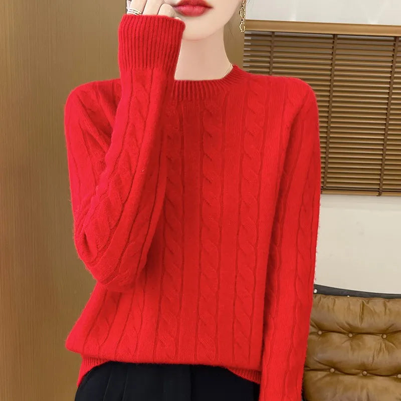 Women's Autumn And Winter 100% Merino Wool Knitted Sweater First-line Ready To Wear Fashion Round Neck Sweater Warm Casual Top