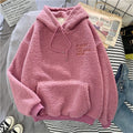Autumn Winter Fashion Hooded Sweatshirt Women Korean Loose Solid Letter Tops Long Sleeve Warm Outfit Hoodie Lady Casual Street