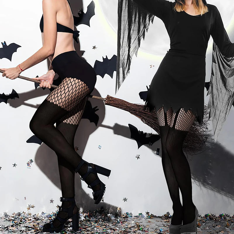 Kave 3 Pairs Womens Faux Thigh High Fishnet Stockings Fishnet Tights Patterned Pantyhose Over the Knee Goth Striped Suspender