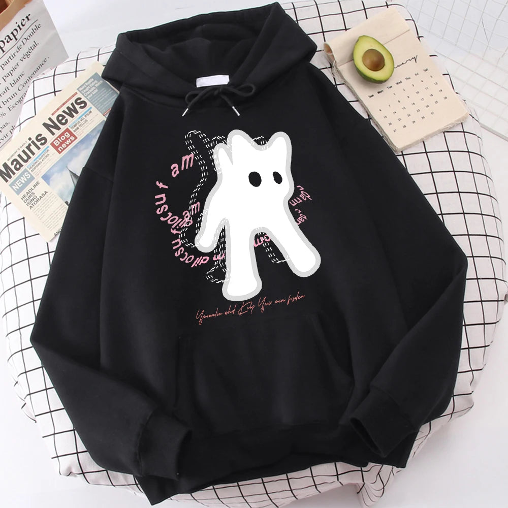 Ghost Cat Funny Abstract Print Men Hoody Breathable Versatile Sweatshirt High-Quality Casual Hoodies Outdoor Loose Fittingtops