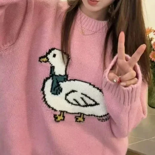 Spring Summer New Crew Neck Duck Embroidery Sleeveless Sweater Women's New Layering Pink Color Overhead Knitwear
