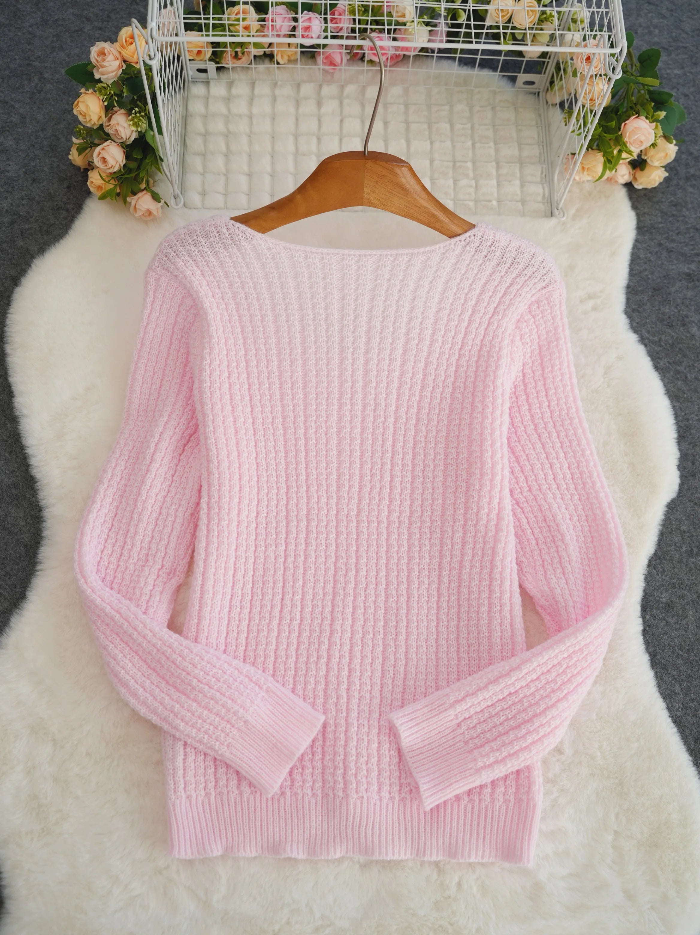 Classic Stripe V-Neck Pullover Long Sleeve Sweater Fashion Women's Tops Hot Woolen Soft Knit Long Sleeve Beautiful Ladies Sweate
