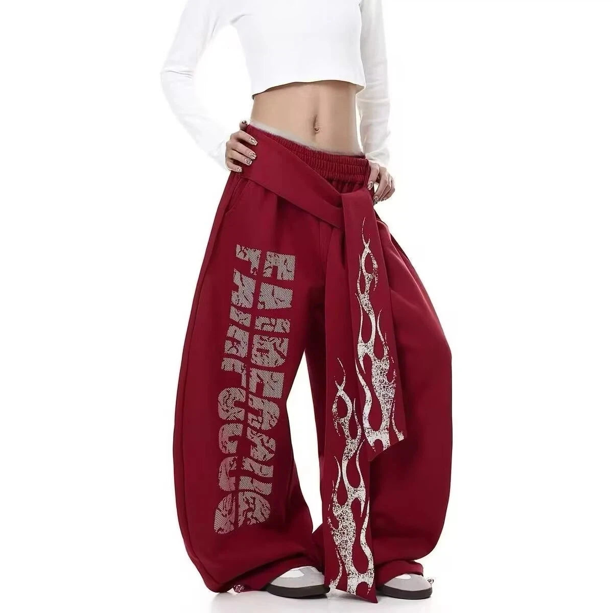 American-style straight-leg sweatpants with velvet, fashionable design, letter mopping pants, high-waist drapey wide-leg pants