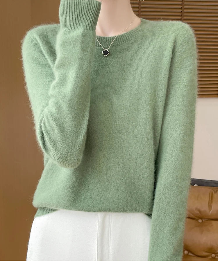 Autumn Winter Women 100% Merino Wool Sweater O-Neck Cashmere Pullover Basic Fashion Clothing Comfort Warm Top Casual Solid